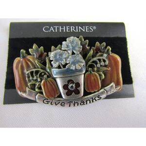 Catherines "Give Thanks" Fall Brooch Pin Festive Floral Pumpkin Boho Cottagecore